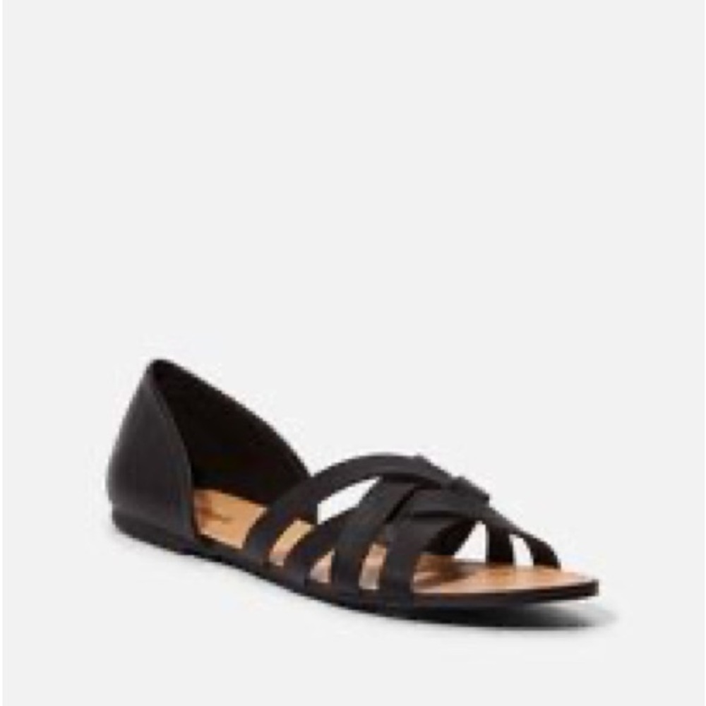 JustFab Kami Flats | Strappy Slip Ons | Black | Size 7